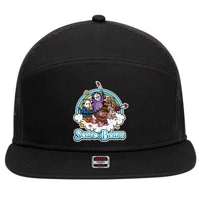 Scary Care Scare Bears Funny Halloween Horror Faces Custom 7 Panel Mesh Trucker Snapback Hat