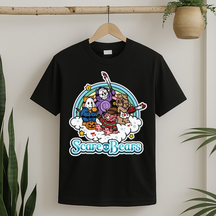 Scary Care Scare Bears Funny Halloween Horror Faces Custom T-Shirt