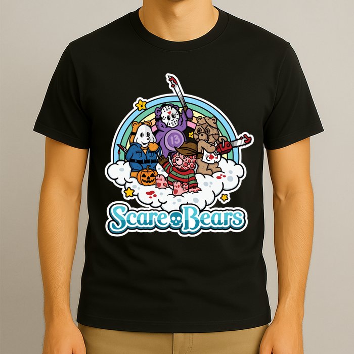 Scary Care Scare Bears Funny Halloween Horror Faces Custom T-Shirt