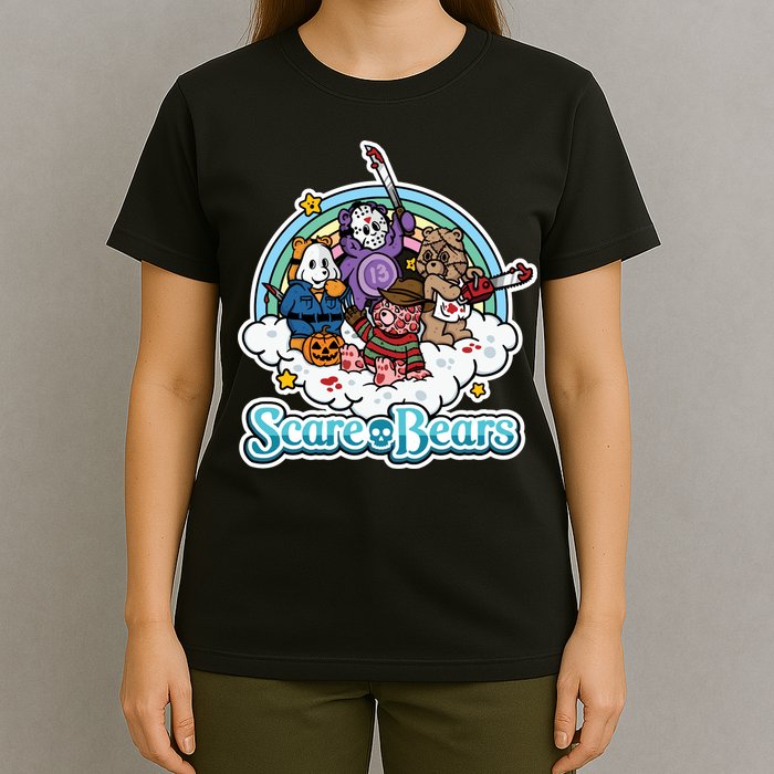 Scary Care Scare Bears Funny Halloween Horror Faces Custom T-Shirt