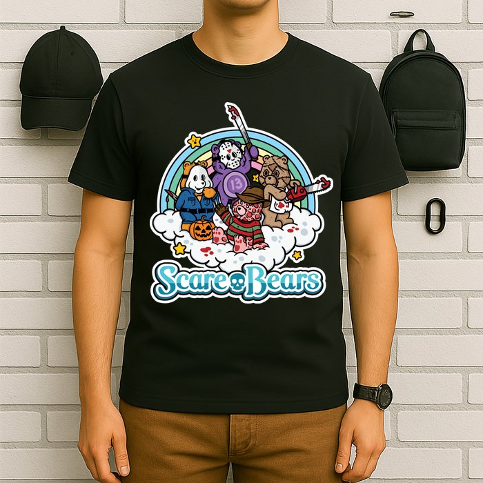 Scary Care Scare Bears Funny Halloween Horror Faces Custom T-Shirt