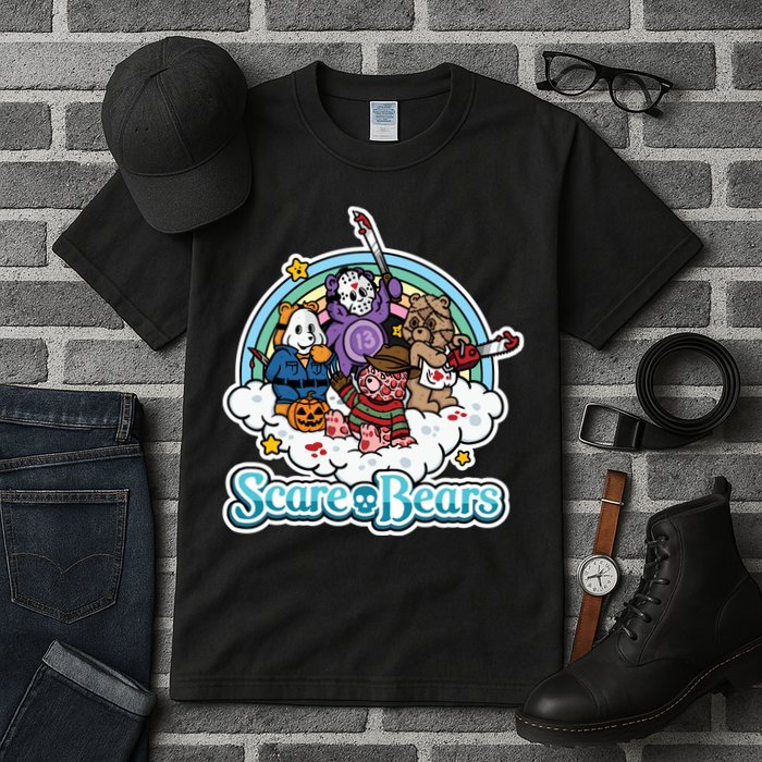 Scary Care Scare Bears Funny Halloween Horror Faces Custom Tall T-Shirt
