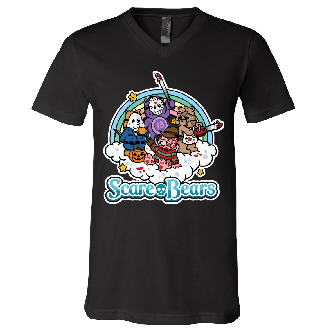 Scary Care Scare Bears Funny Halloween Horror Faces Custom V-Neck T-Shirt