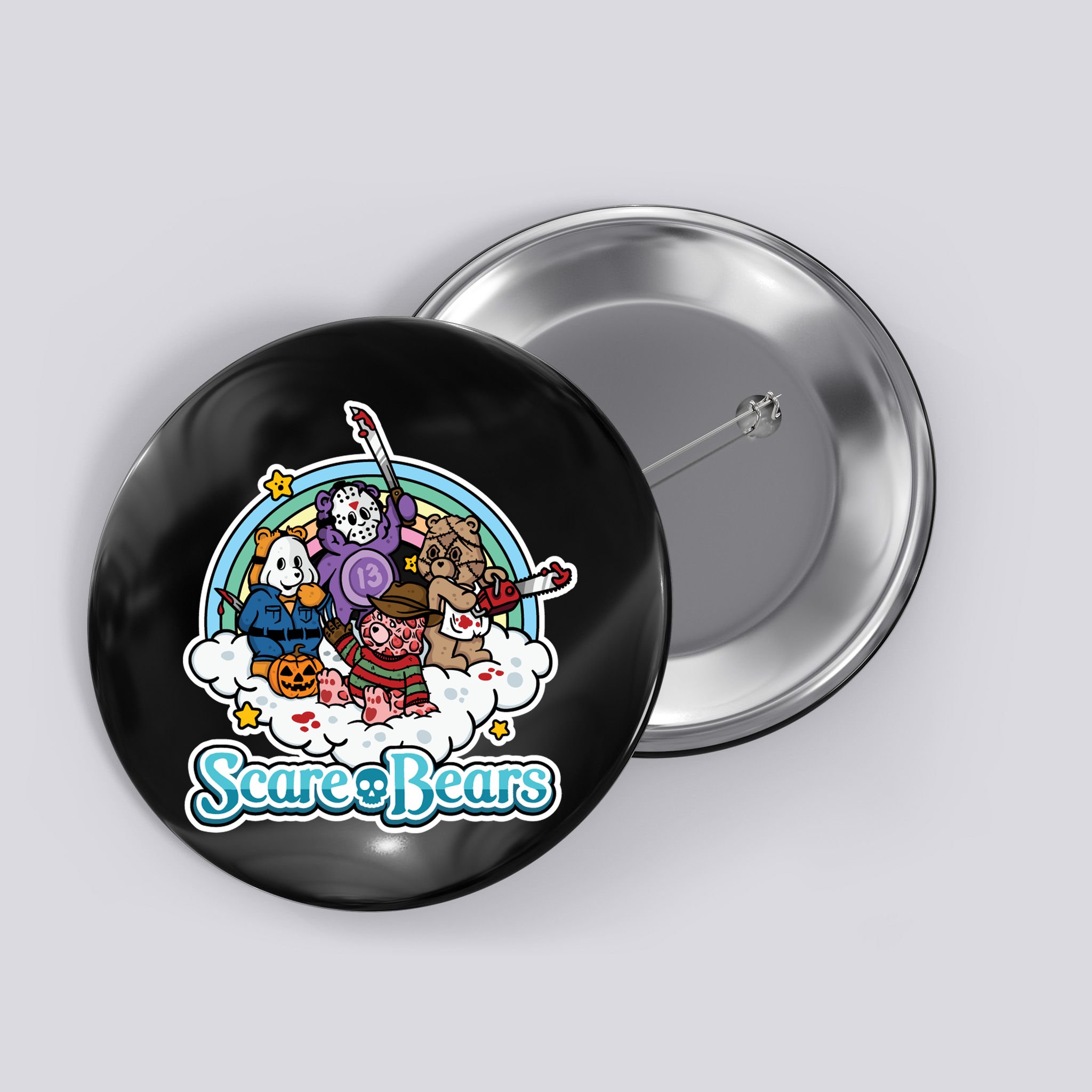 Scary Care Scare Bears Funny Halloween Horror Faces Custom Button