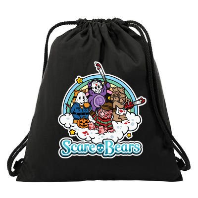Scary Care Scare Bears Funny Halloween Horror Faces Custom Drawstring Bag