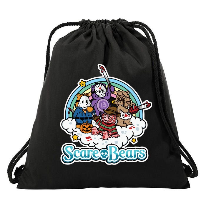 Scary Care Scare Bears Funny Halloween Horror Faces Custom Drawstring Bag