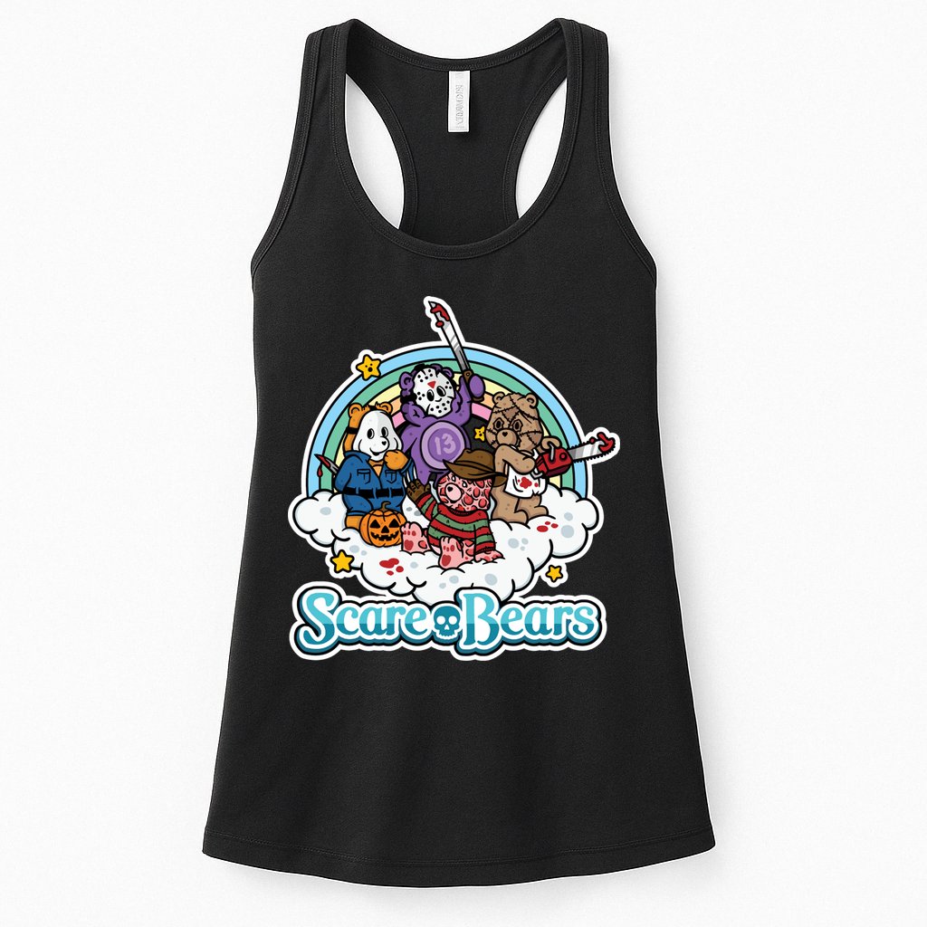 Scary Care Scare Bears Funny Halloween Horror Faces Custom Womens Tank Top