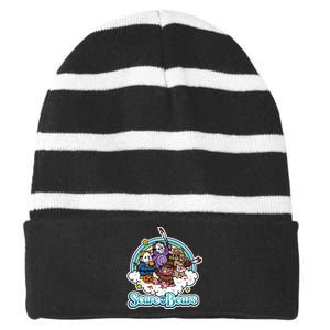 Scary Care Scare Bears Funny Halloween Horror Faces Custom Striped Beanie with Solid Band