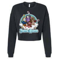 Scary Care Scare Bears Funny Halloween Horror Faces Custom Cropped Pullover Crew