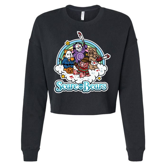 Scary Care Scare Bears Funny Halloween Horror Faces Custom Cropped Pullover Crew
