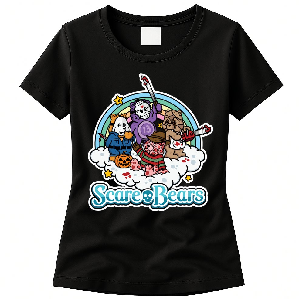 Scary Care Scare Bears Funny Halloween Horror Faces Custom Womens T-Shirt