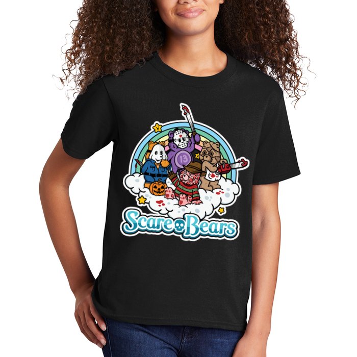 Scary Care Scare Bears Funny Halloween Horror Faces Custom Kids T-Shirt