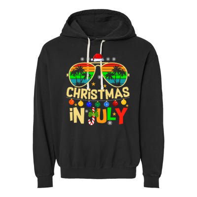 Santa Claus Sunglasses Beach Christmas In July Garment-Dyed Fleece Hoodie