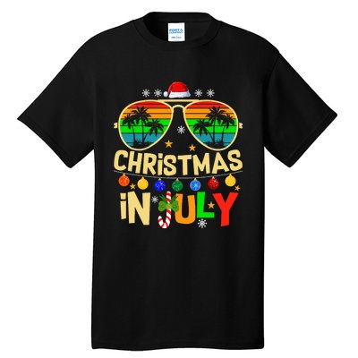 Santa Claus Sunglasses Beach Christmas In July Tall T-Shirt