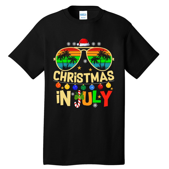 Santa Claus Sunglasses Beach Christmas In July Tall T-Shirt