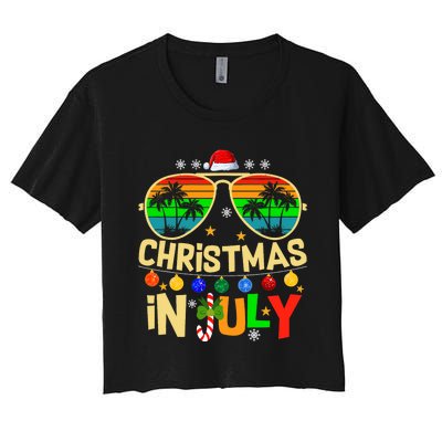 Santa Claus Sunglasses Beach Christmas In July Women's Crop Top Tee