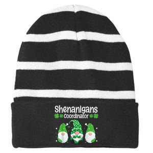 Shenanigans Coordinator St Patricks Day Gnomes Teacher Striped Beanie with Solid Band