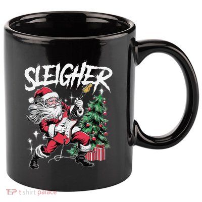 Sleigher Christmas Santa Playing Guitar 11oz C Handle Ceramic Mug