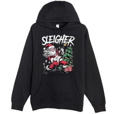 Sleigher Christmas Santa Playing Guitar Premium Pullover Hoodie