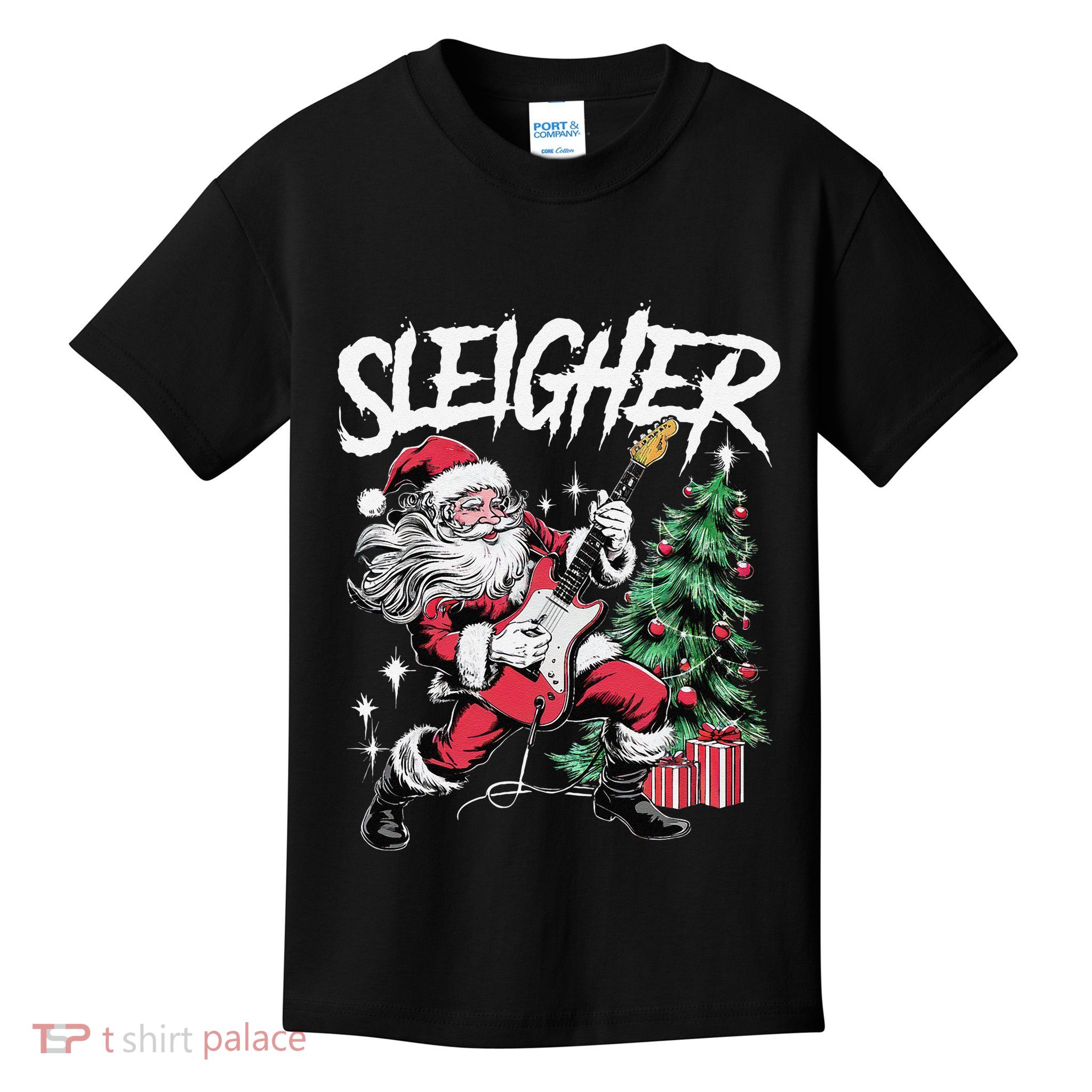 Sleigher Christmas Santa Playing Guitar Kids T-Shirt