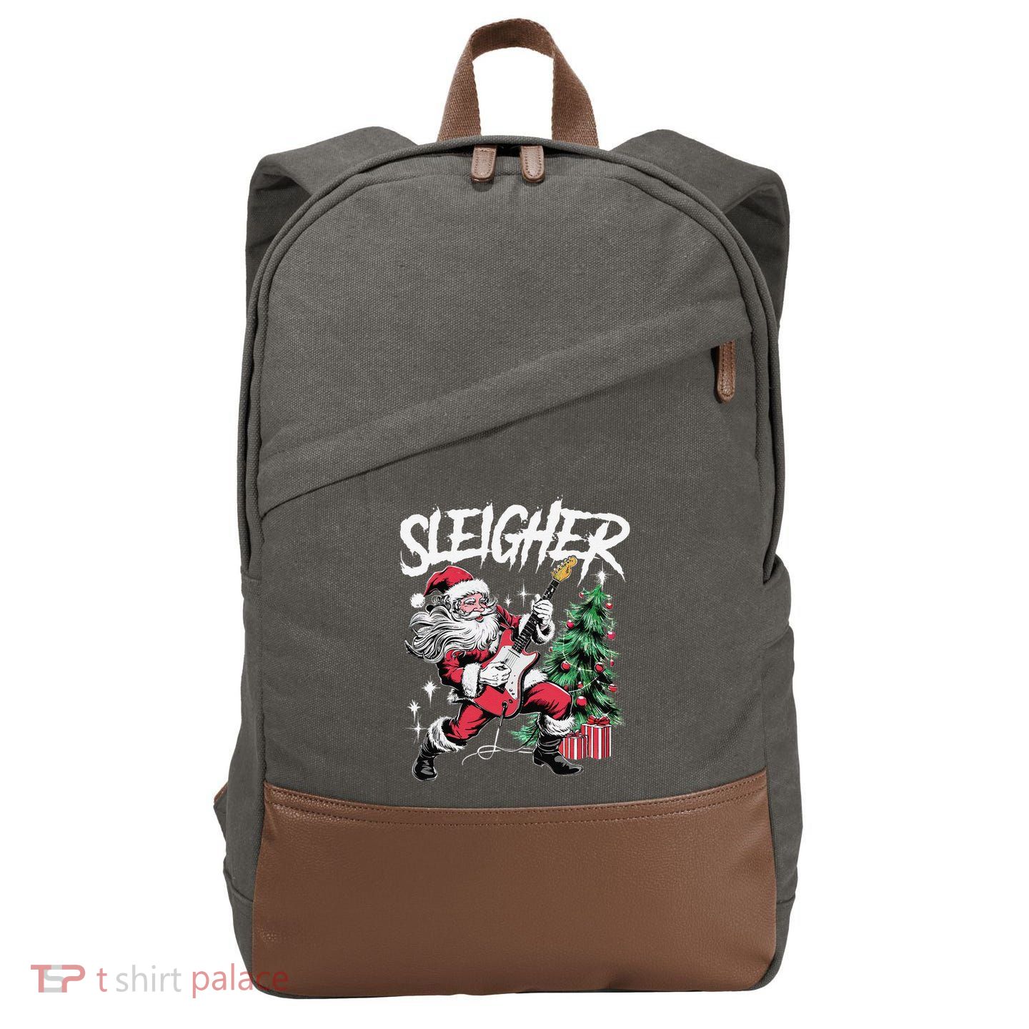 Sleigher Christmas Santa Playing Guitar Cotton Canvas Backpack