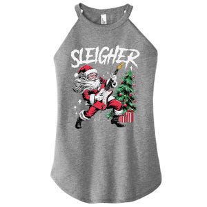 Sleigher Christmas Santa Playing Guitar Women's Perfect Tri Rocker Tank