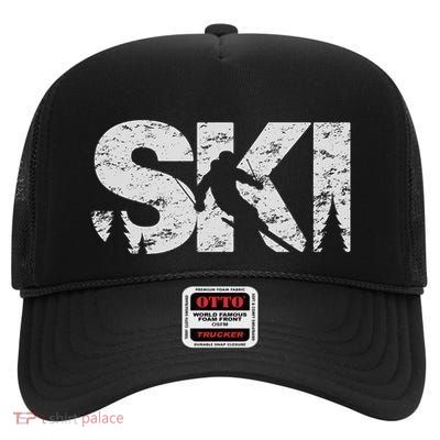 Ski Cool Skiing Freeski Style Alpine Skier Gift High Crown Mesh Back Trucker Hat