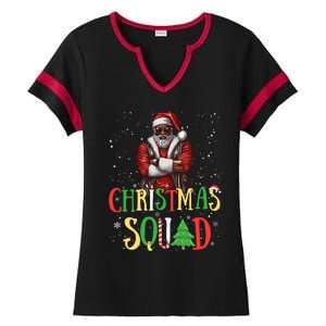 Santa Christmas Squad Black African American Pajamas Ladies Halftime Notch Neck Tee