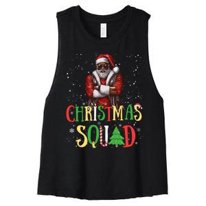 Santa Christmas Squad Black African American Pajamas Women's Racerback Cropped Tank