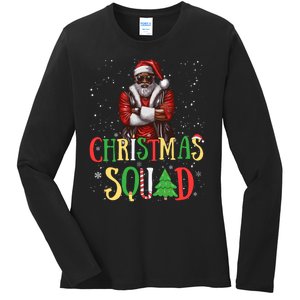 Santa Christmas Squad Black African American Pajamas Ladies Long Sleeve Shirt