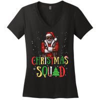 Santa Christmas Squad Black African American Pajamas Women's V-Neck T-Shirt