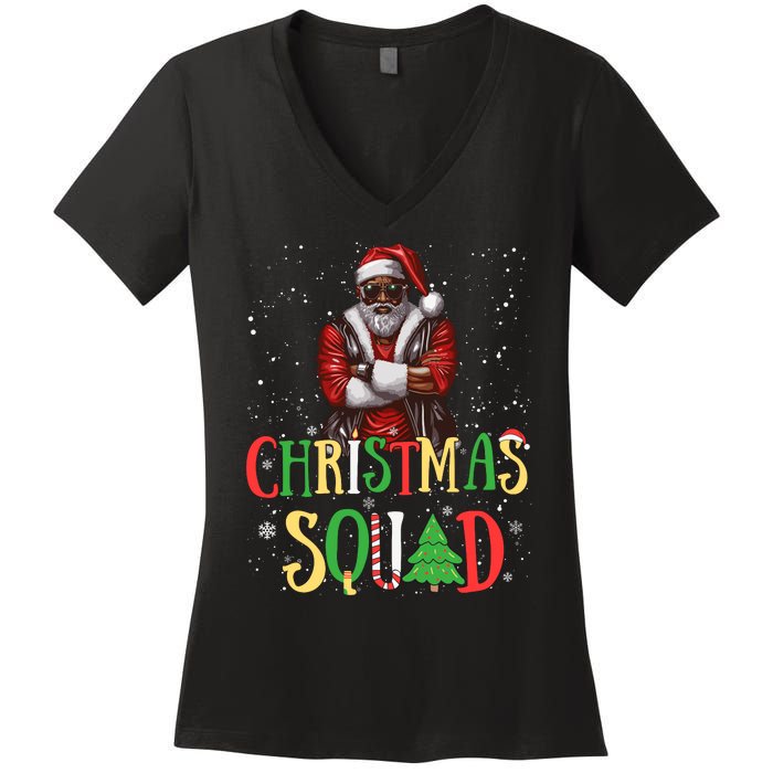 Santa Christmas Squad Black African American Pajamas Women's V-Neck T-Shirt