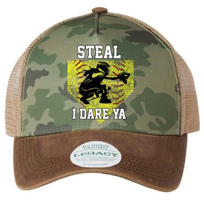 Softball Catcher Steal I Dare Ya Funny Player Legacy Tie Dye Trucker Hat