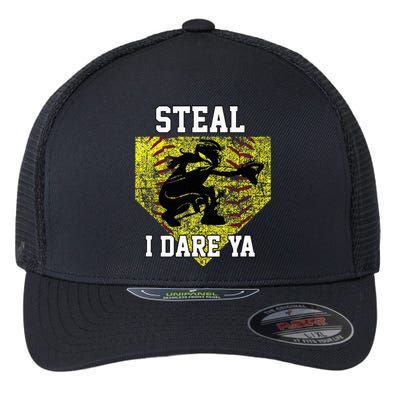 Softball Catcher Steal I Dare Ya Funny Player Flexfit Unipanel Trucker Cap