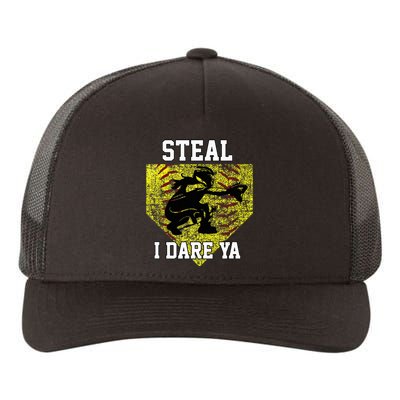 Softball Catcher Steal I Dare Ya Funny Player Yupoong Adult 5-Panel Trucker Hat