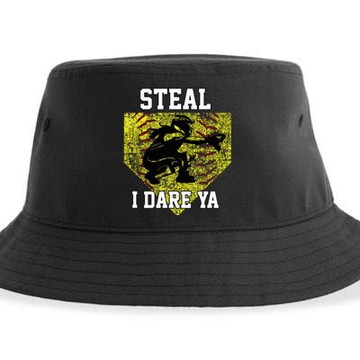 Softball Catcher Steal I Dare Ya Funny Player Sustainable Bucket Hat