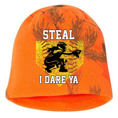 Softball Catcher Steal I Dare Ya Funny Player Kati - Camo Knit Beanie