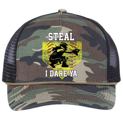 Softball Catcher Steal I Dare Ya Funny Player Retro Rope Trucker Hat Cap