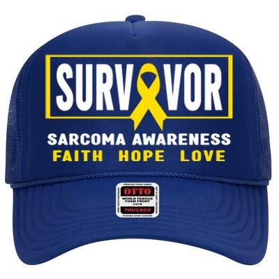 Sarcoma Cancer Survivor Yellow Ribbon Sarcoma Awareness Gift High Crown Mesh Back Trucker Hat