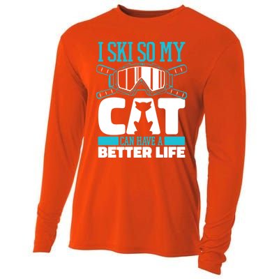 Skiing Cat Ski Gift Winter Sports Skier Gift Cooling Performance Long Sleeve Crew