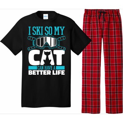 Skiing Cat Ski Gift Winter Sports Skier Gift Pajama Set