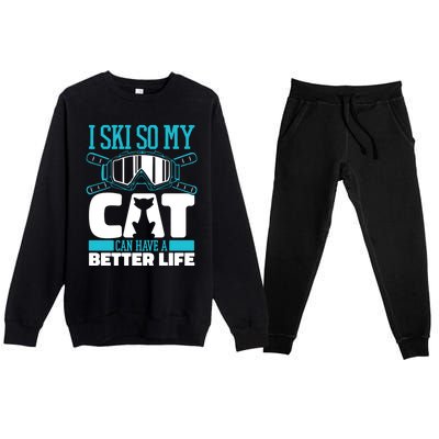 Skiing Cat Ski Gift Winter Sports Skier Gift Premium Crewneck Sweatsuit Set