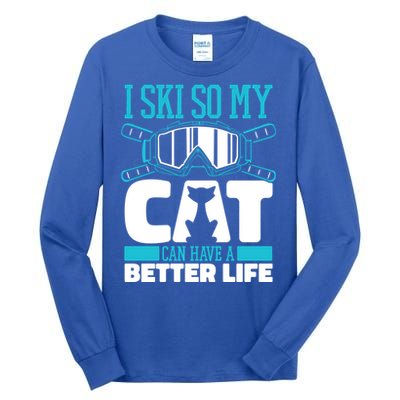 Skiing Cat Ski Gift Winter Sports Skier Gift Tall Long Sleeve T-Shirt