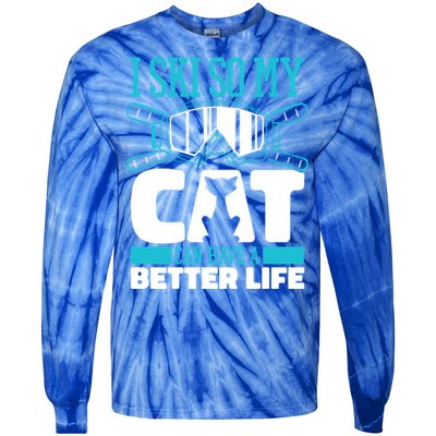 Skiing Cat Ski Gift Winter Sports Skier Gift Tie-Dye Long Sleeve Shirt