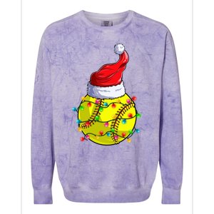 Softball Christmas Santa Hat Funny Softball Xmas Holiday Gift Colorblast Crewneck Sweatshirt