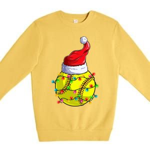 Softball Christmas Santa Hat Funny Softball Xmas Holiday Gift Premium Crewneck Sweatshirt