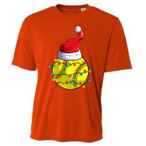 Softball Christmas Santa Hat Funny Softball Xmas Holiday Gift Cooling Performance Crew T-Shirt