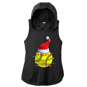 Softball Christmas Santa Hat Funny Softball Xmas Holiday Gift Ladies PosiCharge Tri-Blend Wicking Draft Hoodie Tank