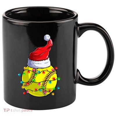 Softball Christmas Santa Hat Funny Softball Xmas Holiday Gift 11oz C Handle Ceramic Mug