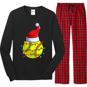 Softball Christmas Santa Hat Funny Softball Xmas Holiday Gift Long Sleeve Pajama Set